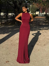 Half High Neck Sleeveless Tight Winered Long Dress Pit Stripe Knitting Women Dress 2025 New Fashion Summer Spring Clothing