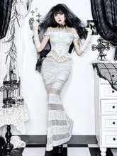 Mermaid Lace-Trimmed Bodycon Fishtail Dress for Women, Off-Shoulder Chain Strap Dress Two-Piece Set