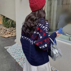 Woman Fair Isle Sweater Polo Collar Button Front Cozy Knit Pullvers Jumper Female Autumn Winter Preppy Vintage Outfit