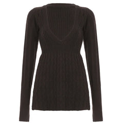 Causal Solid Knitted Women's Sweater Long Sleeve V-Neck Simple Fashion Trendy Autumn Winter Base T-Shirts