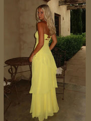 Fashion Sexy Backless Strapless Maxi Dress Women Ruched Elegant Mesh Patchwork Ruched Ruffles Vacation Street Outfits