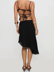 Women's 2 Piece Skirts Outfits Floral Print Spaghetti Strap V-Neck Cami Tops Asymmetrical Midi Skirts Clothes Set