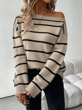 Autumn and winter fashion elegant off shoulder striped long sleeved women's knitted sweater