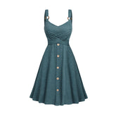 2025 Women's Summer Dresses Heather Crossover Mock Button Dress O Ring Strap High Waisted A Line Mini Casual Dress