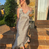 Women's Polka Dot Layered Decorative Satin Sleeveless Suspender Dress Ruffle Slim Chic Party Dress Fashion Female Clothing 2025