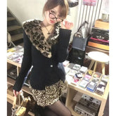 New Fashion Popular Japan Autumn Winter Vinateg Coats Y2k Aetshetic Knitted Harajuku Slim Sweaters Punk Leopard Design Clothes