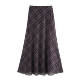 High Waist Retro Chic Plaid Long Skirt 2025 New Elegant Fashion Zipper Summer Skirt Streetwear Y2K A-line Spring Women Skirt