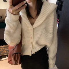 Women's Hooded Cardigan Button Up with Pocket Knitted Sweater Hoodie Slouchy Knitwear Fall Winter Casual Chic Outfit