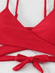 V Neck Cross String Two Piece High Waist Bikini Swimsuit Women Swimwear Female Bather Bathing Swimming Swim Suit Beachwear