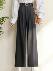 Spring 2025 New Burgundy Suits Pants for Women Office Lady Elegant High Waist Wide Leg Fashion Trousers with Pockets Black Gray
