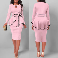 Pbong SexyElegant Amazon Cross-Border Suit Dress Ruffle Edge Top Side Slit Skirt 2-Piece Set For Women