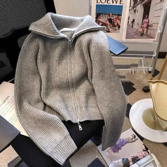 Autumn Winter New knitted Cardigan Sweater Women Fashion Long-Sleeved Zipper High Neck Coat Female Loose Sweater Ladies Tops