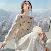 Knitting Sweater Maxi Dresses for Women Female Korea Style Slim Embroidery Wool Long Sleeve Woman Dress Party Autumn Winter