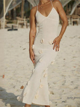 Three-dimensional Flower Knitt Backless Lace Up Vestidos Fashion V-neck Vacation Beach Long Dress Sexy Slim Party Dress 2024 New