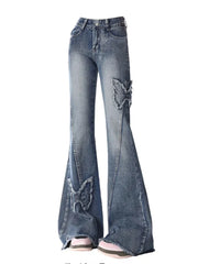 Women Dark Academia Low Rise 2000s Y2k Japanese Denim Pants Harajuku Bell Bottoms Long Trousers 2000s Flare Jean Gyaru Harajuku