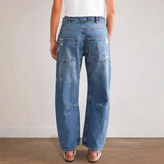 Pbong Street Style Irregular Print Vintage Jeans High Waist Straight Leg Trousers Trendy Person Cross-Border Spring Fashion
