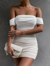 Off Shoulder Mesh White Dresses For Women Backless Ziper Sexy Ruched Bosycon Dress Female Sheath Summer Vestidos