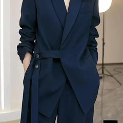 Women's Spring Autumn New Casual Suit Jacket Matching Set Korean Elegant Loose Blazers Wide Leg Pants Two Piece Female Clothing