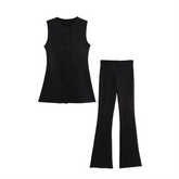 autumn new women's fashion temperament commuting slim fit versatile round neck vest trumpet leggings set