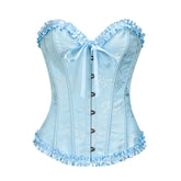Lace-Up Women Corsets Vintage Boned Bustier Top Sexy Overbust Body Shapewear Lingerie Gothic Blue Waist Cincher