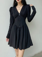 V-Neck Long Sleeve Pleated Party Dress