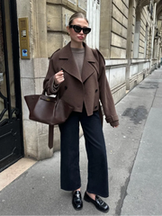 Double Breasted Long Sleeved Lapel Women's Woolen Coats Casual Solid Color Pocket Short Jacket Lady Commuting Autumn Streetwears