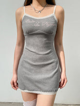 Grey Knitted Lace Trim Embroidery Sundress
