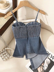 Pbong Coquette Comisoles Sleeveless Denim Tops Sexy Women Summer Jeans Tanks Crop Top Removable Strapless Cowboy Bustier Corset