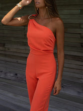 Sexy Backless Sleeveless Jumpsuit Summer Women Elegant Diagonal Collar One Shoulder Playsuits Fashion Solid Slim Ladies Rompers