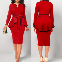 Pbong SexyElegant Amazon Cross-Border Suit Dress Ruffle Edge Top Side Slit Skirt 2-Piece Set For Women