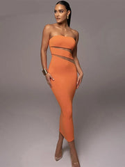 Women Fashion Strapless Bodycon Party Club Streetwear Black Midi Dress Summer Clothes Wholesale Items For Business