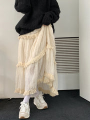 Y2k Clothes Women Cake Dress Tassel Design Skirt Loose Long Skirts Vintage High Waist Korean Fashion Faldas Largas