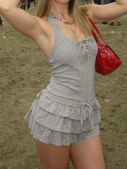 Frill Mini Dress For Women Plunge Halter Neck Cake Dress Fashion Summer Slim Casual Club Party Dress Hit Girl Summer New