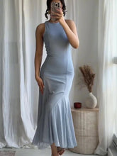 Sleeveless Party Fashion Long Dress Vestidos Solid Color Gray Blue O-neck Solid Color Fishtail Dress 2025 New Female Clothes