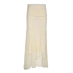 Lace Mesh Splice Long Skirts For Women See Through Sexy High Waist Maxi Skirt Femme Club Hollow Out Skirts Ladies