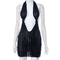 Agaric Lace Splicing Mini Dress Women Sexy Deep V Neck Halter Backless Skinny Vestidos Female Midnight Clubwear Clothing