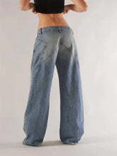 Pbong Women's Jeans with Pockets Fashion Loose Fit Casual Solid Low Rise Wide Leg Denim Pants