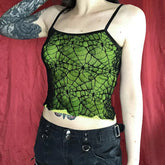 Y2K Mesh Lace Top Gothic High Street Club Sleeveless Sexy Backless Ruffle Crop Top Hip Hop Ropa De Mujer
