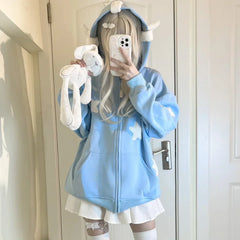 Kawaii Hoodies Women Japanese Y2k Star Girl Pink Harajuku Gothic Angel Zipper Sweatshirts Oversize Cutecore Lolita Tops