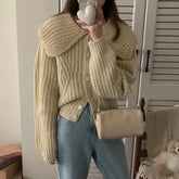 Oversized Collar Knit Cardigan for Women Chunky Knit Button Down Sweater Jacket Cozy Knitwear Teen-girl Fall Winter Outfit