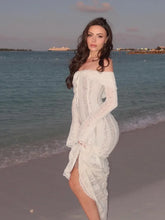 Elegant Lady One-shoulder Slim Lace Up Lace Hollow Out Long Dress For Women Solid Waistless Dresses Chic Party Date Robe