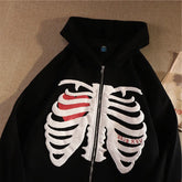 Y2K Skeleton Hoodies Women Vrouwen Gothic Zwart Zip Up Oversized Sweatshirt Dames Retro Harajuku Capuchon Streetwear Tops