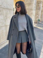 Grey Wide Pleated Mini Shorts Skirts High Street Stripe American Retro Solid Vintage Blogger Sexy Woman Black