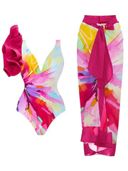 Frill One Piece Swimsuit & String Skirt Padded Sexy Swimwear Women Bathing Suit Female Swimming Summer Beachwear Bodysuit