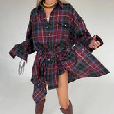 Pbong Versatile Lapel Loose-Fit Amazon Cross-Border Vintage Shirt Plaid Long Sleeve Women's Style Shirt Spring Season