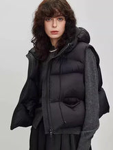 Vintage Y2K Puffy Vest Women Loose Sleeveless Warm Winter Cotton Vest Streetwear Casual Retro American Solid Hooded Vest