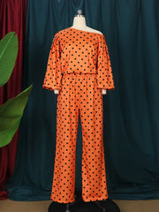 Two Pieces Set women Polka Dot Print One Shoulder Long Sleeves High Waist Pants Autumn Spring Party Evening Casual Sexy Outfits Pbong mid size graduation outfit romantic style teen swag clean girl ideas 90s latina aesthetic