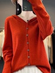 Autumn And Winter New 100% Pure Wool Hooded Cardigan Women's Solid Color Sweater Loose Hoodie Knitted Cashmere Sweater 229