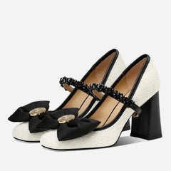 Fad Crystal High Heels Shoes Sweet Bow Mary Jane Sandals Women New Autumn Sexy Dress Party Pumps Shallow Lolita Mujer Shoes