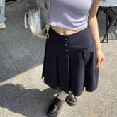 Preppy Style Pleated Skirt Women Korean Style Vintage Harajuku Mid Length Skirt Fashion Retro Solid Classic Skirts
